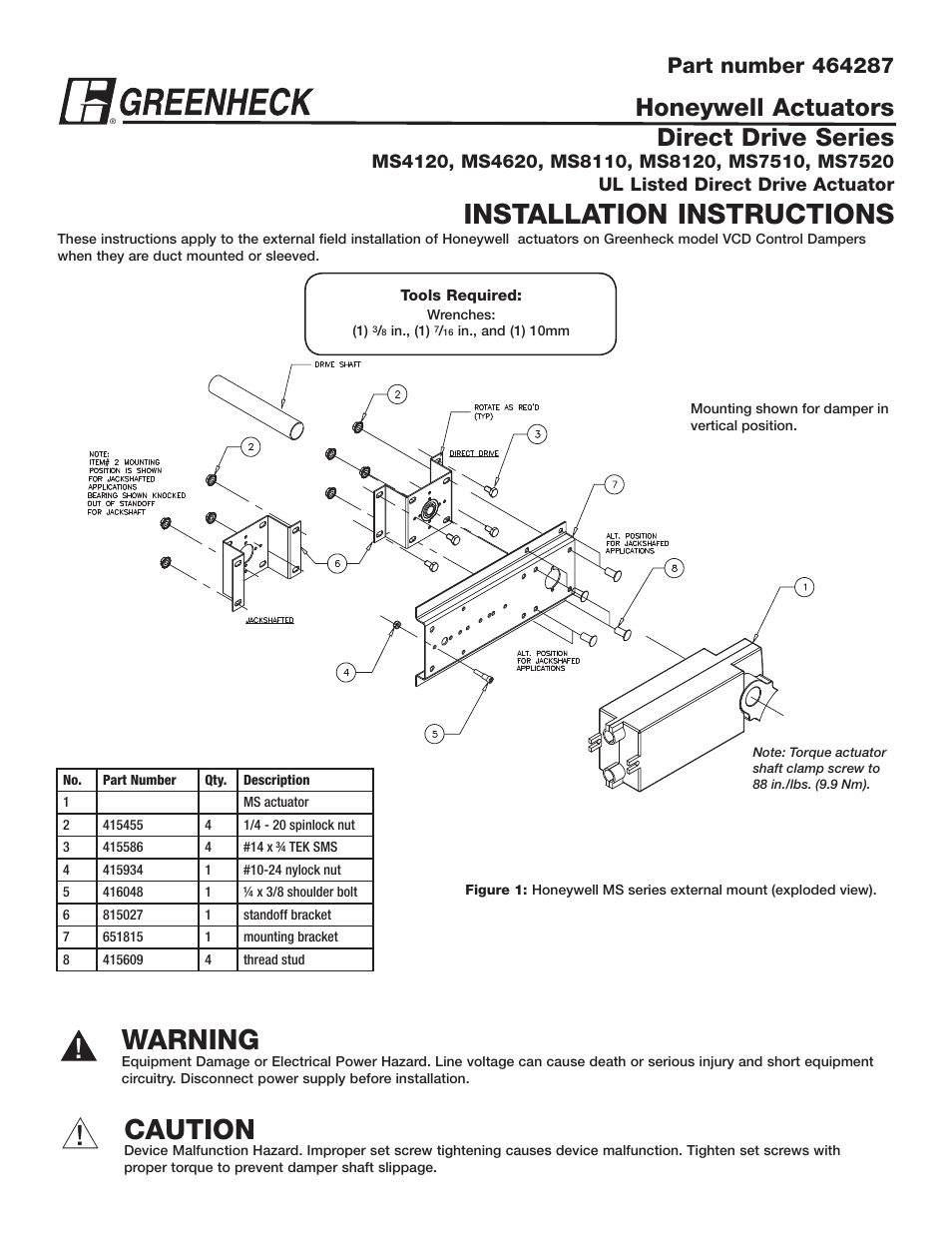 Greenheck MS4120, MS4620, MS8120, MS7520 Series (464287) User Manual | 2 pages