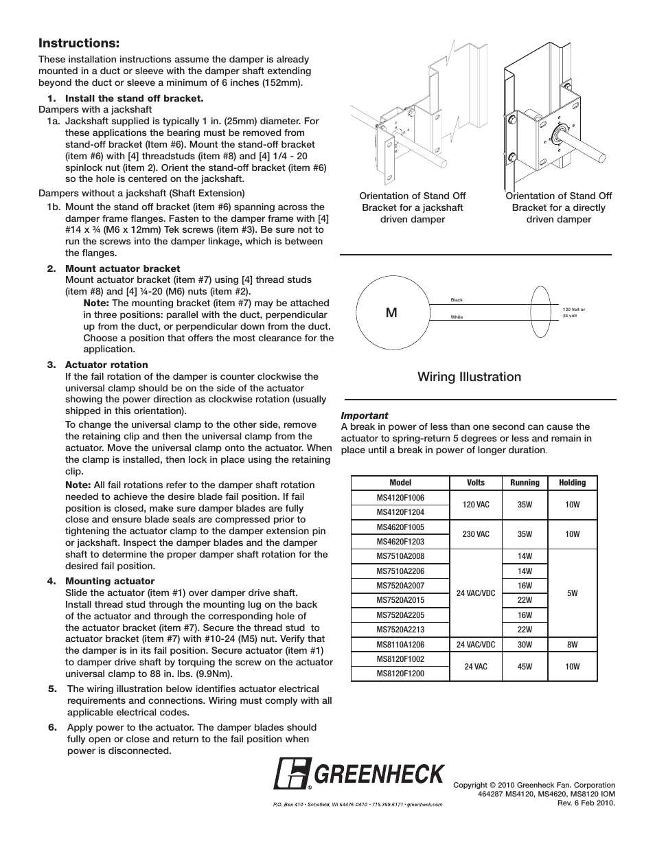 Wiring illustration, Instructions | Greenheck MS4120, MS4620, MS8120, MS7520 Series (464287) User Manual | Page 2 / 2