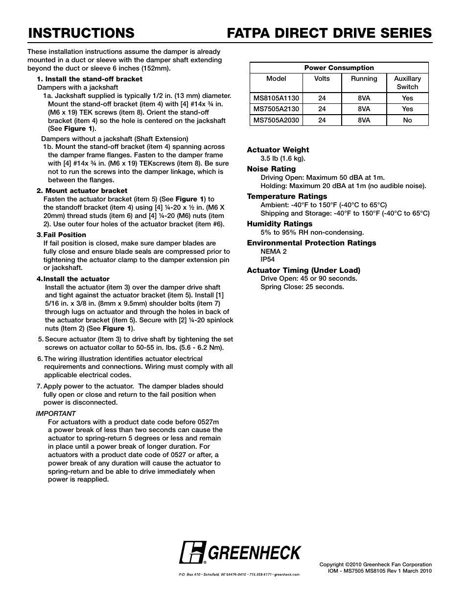 Fatpa direct drive series instructions | Greenheck MS7505 and MS8105 Series (473389) User Manual | Page 2 / 2