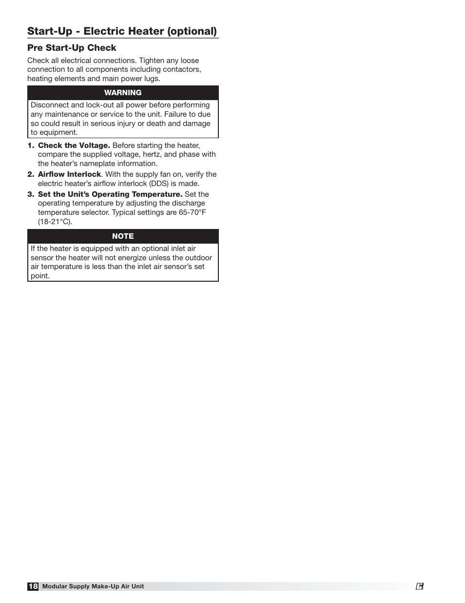 Start-up - electric heater (optional) | Greenheck MSX (470658) User Manual | Page 18 / 40