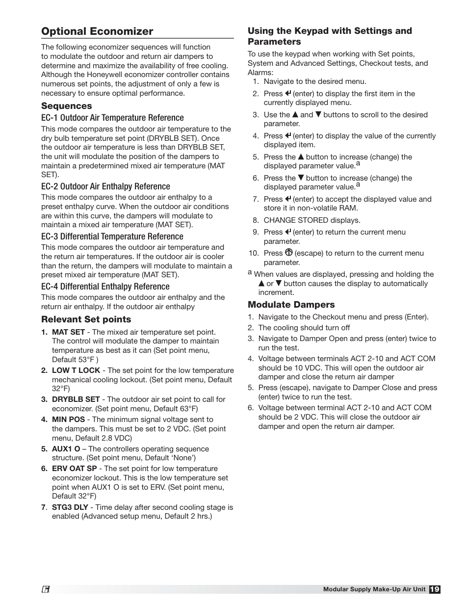 Optional economizer | Greenheck MSX (470658) User Manual | Page 19 / 40