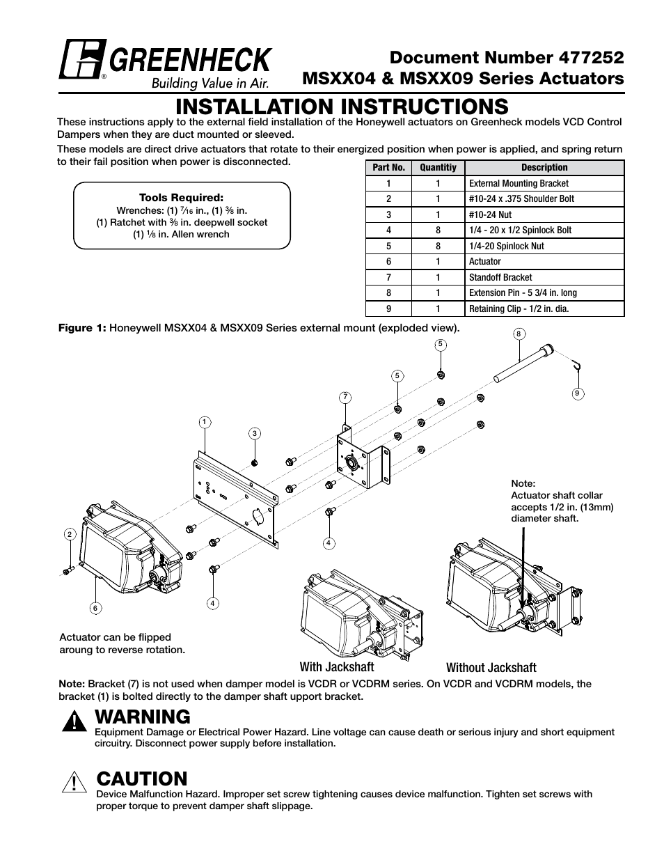 Greenheck MSxx04 & MSxx09 Series External (477252) User Manual | 3 pages