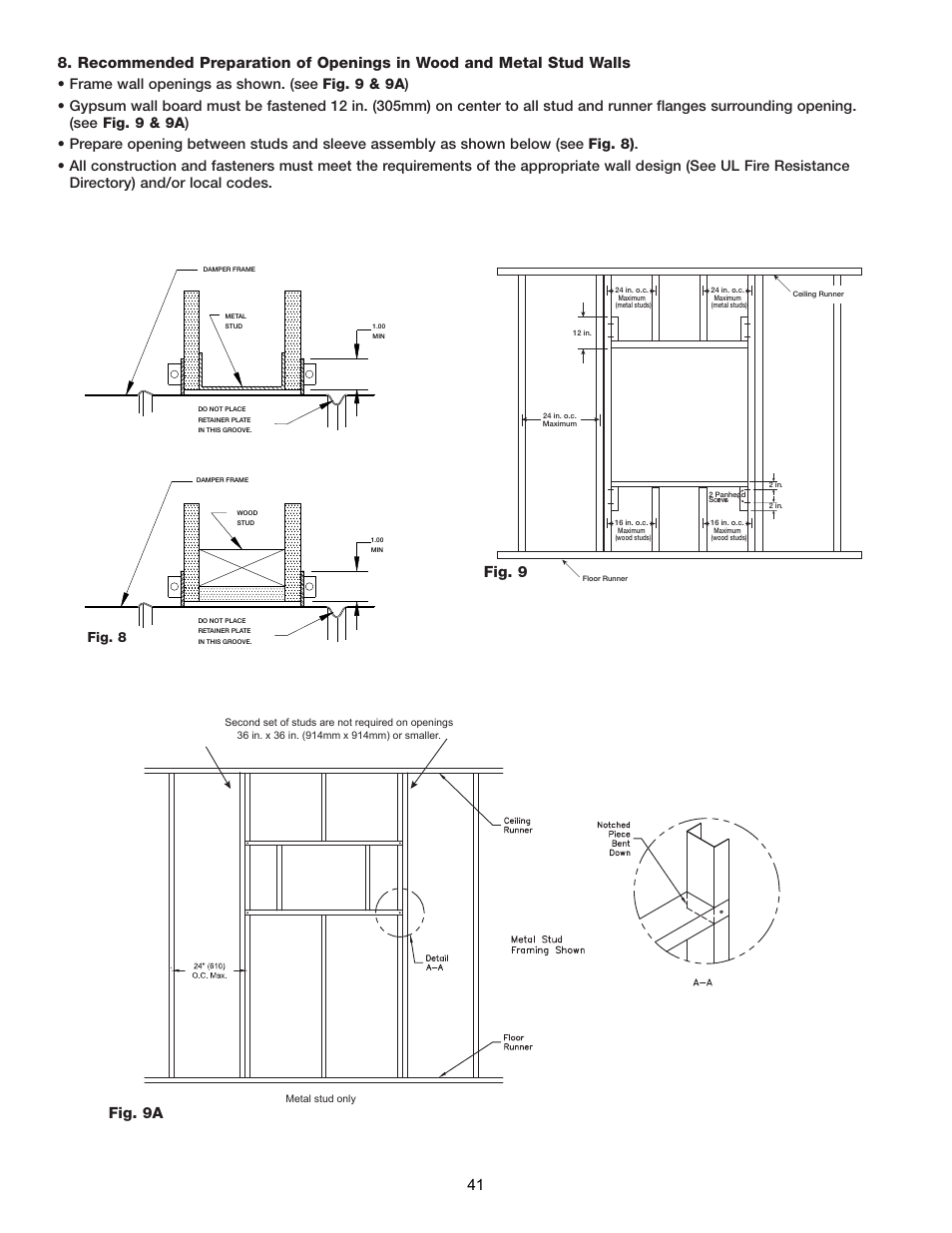 Fig. 9a 41, Fig. 8 | Greenheck Multi-blade Fire & Combination Fire Smoke Dampers Installation Booklet (826249) User Manual | Page 41 / 52