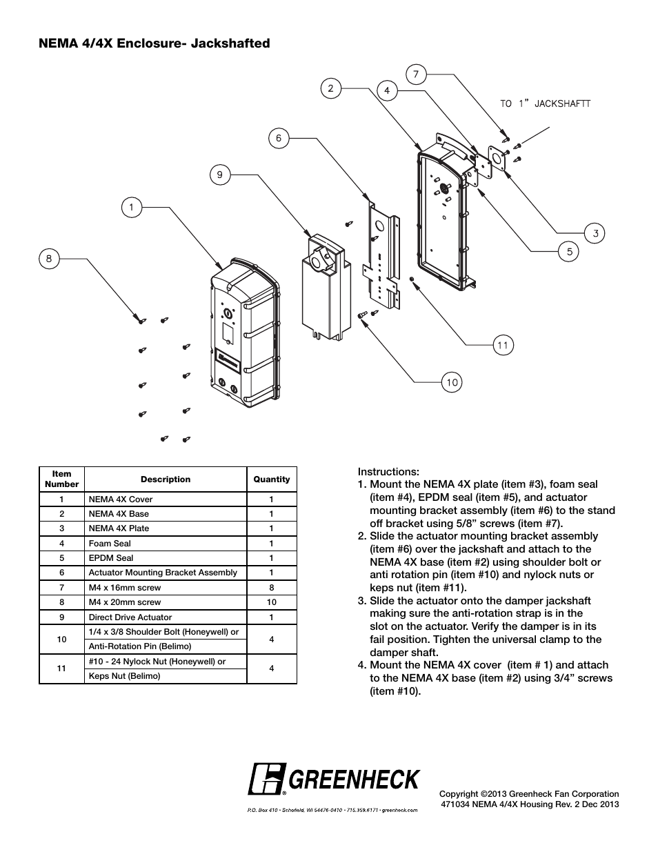 Nema 4/4x enclosure- jackshafted | Greenheck Nema-4/4X Housing (471034) User Manual | Page 2 / 2