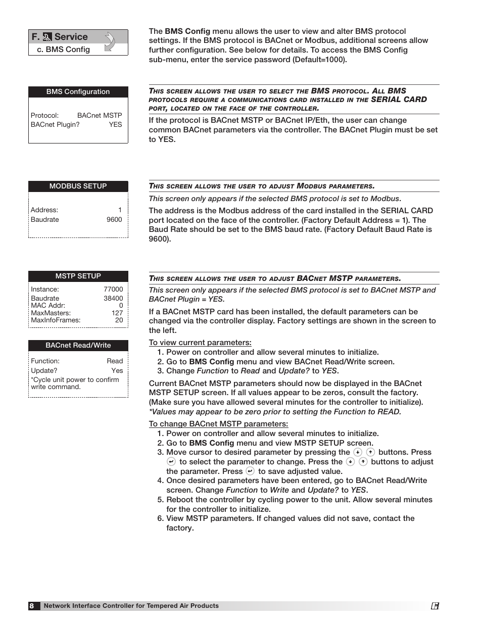 F. service | Greenheck Network Interface Controller (475262 IOM) (Pre May 2013) User Manual | Page 8 / 20