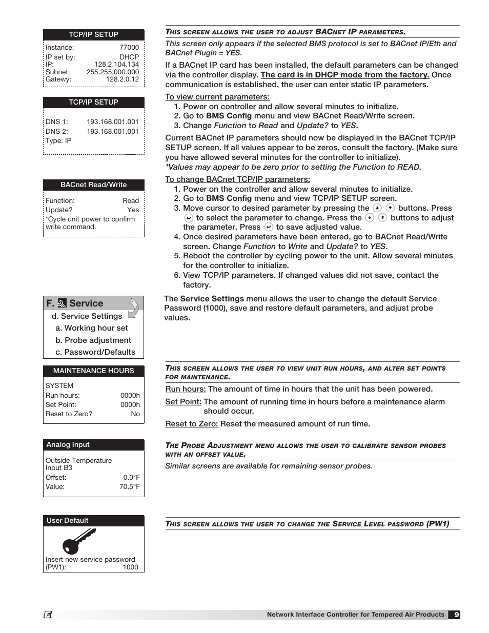 F. service | Greenheck Network Interface Controller (475262 IOM) (Pre May 2013) User Manual | Page 9 / 20