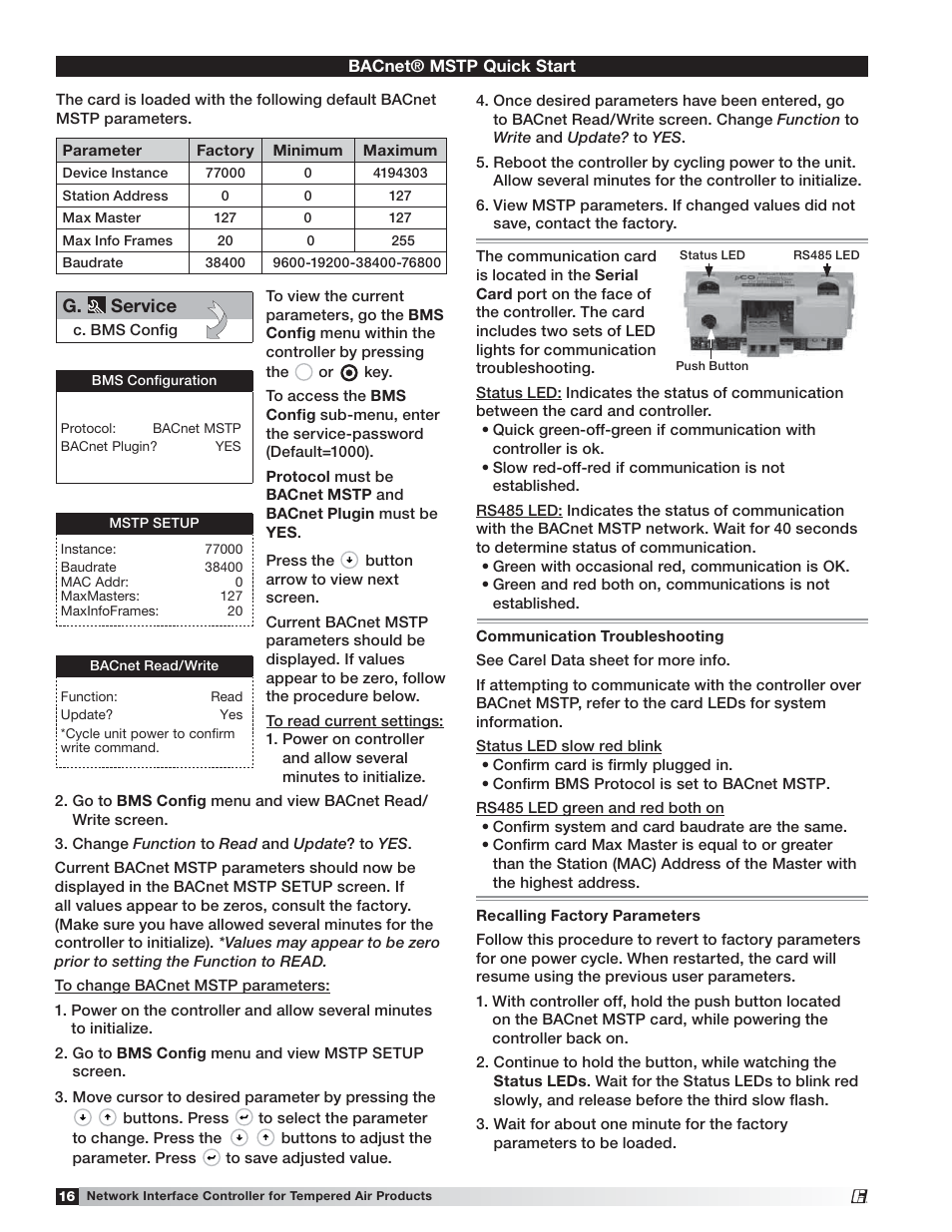 G. service | Greenheck Network Interface Controller for Tempered Air Products (476811) User Manual | Page 16 / 20