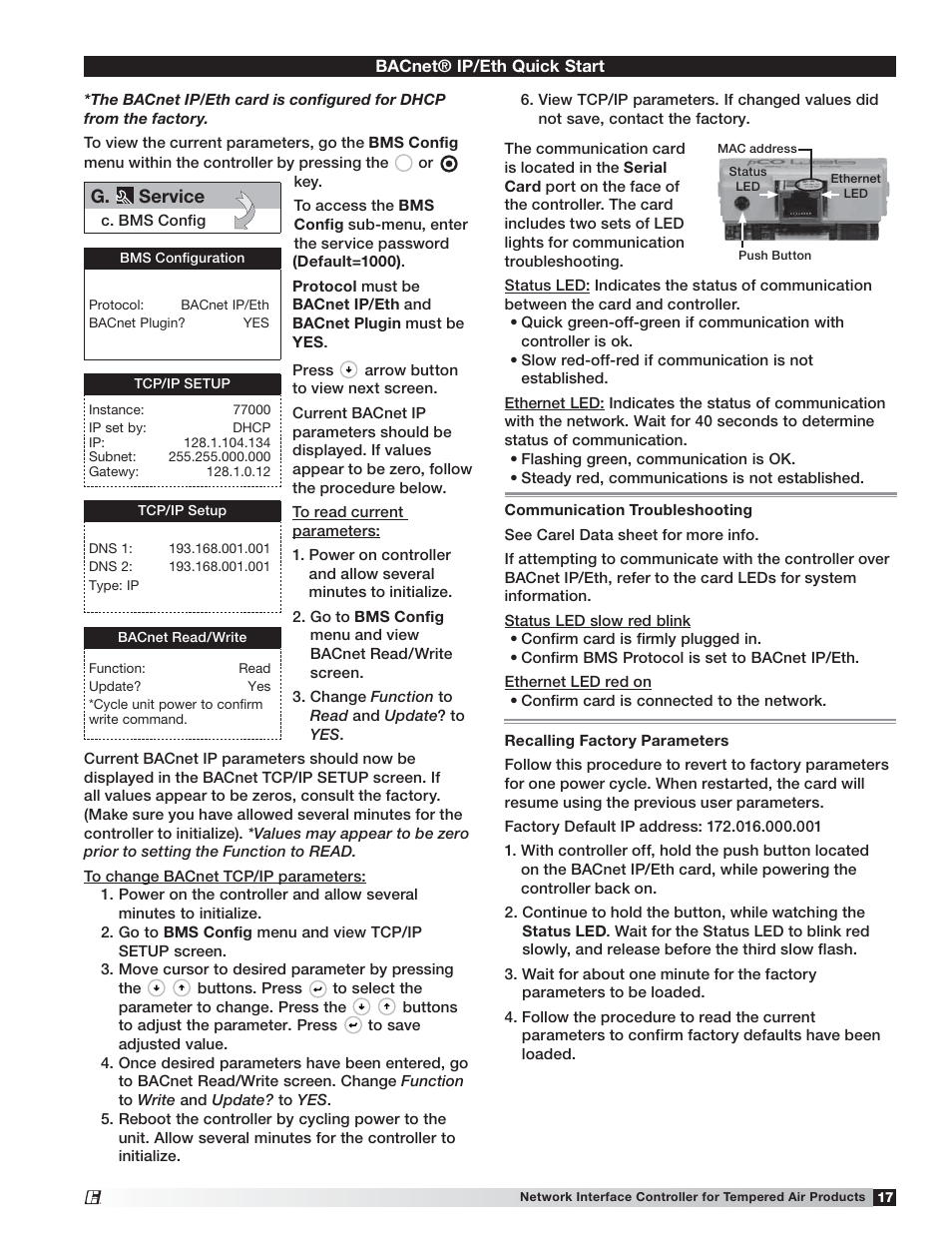 G. service | Greenheck Network Interface Controller for Tempered Air Products (476811) User Manual | Page 17 / 20