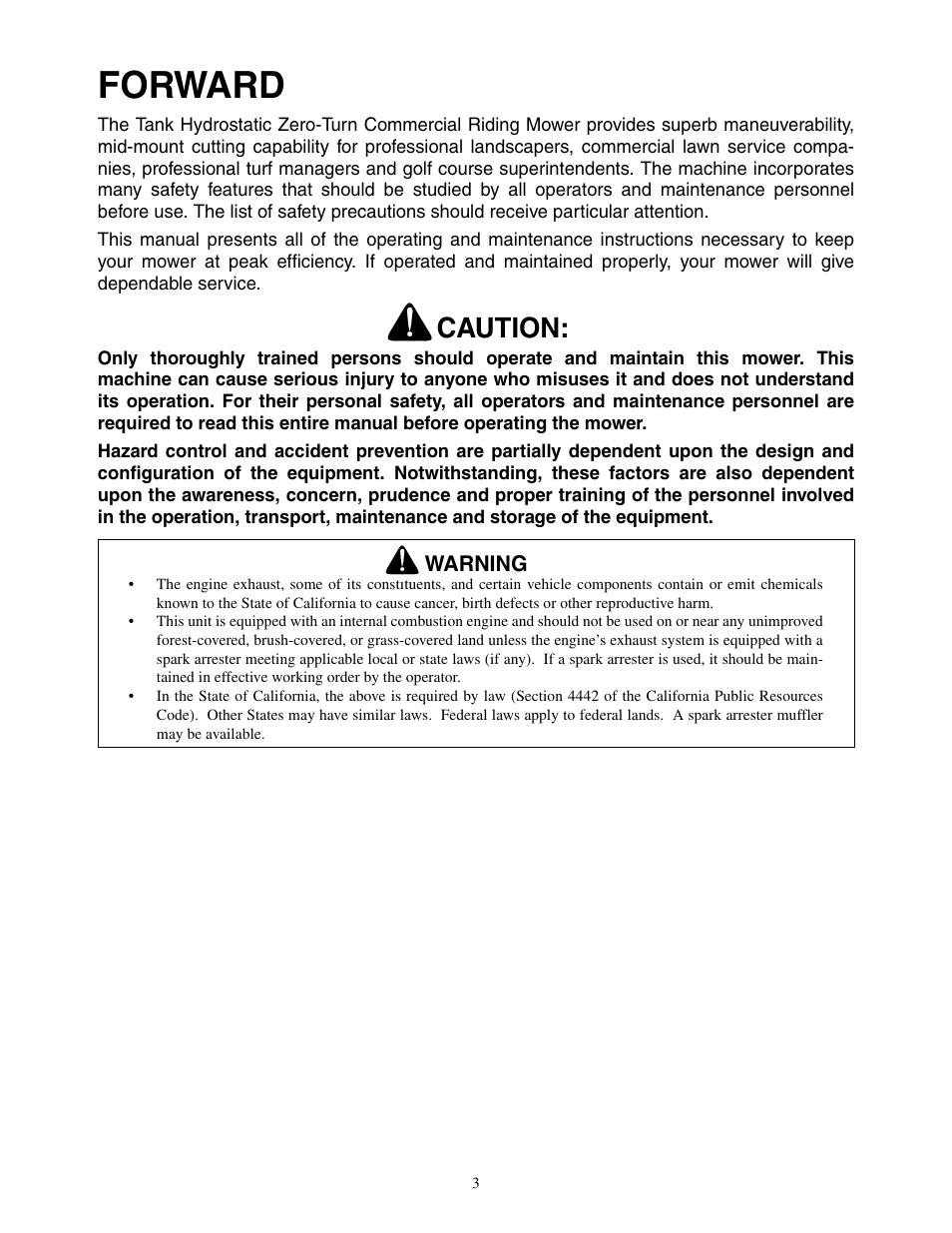Forward, Caution | Cub Cadet 48-inch/54-inch/60-inch/72-inch User Manual | Page 3 / 32