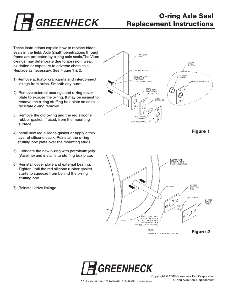 Greenheck O-Ring Axle Seal Replacement User Manual | 1 page
