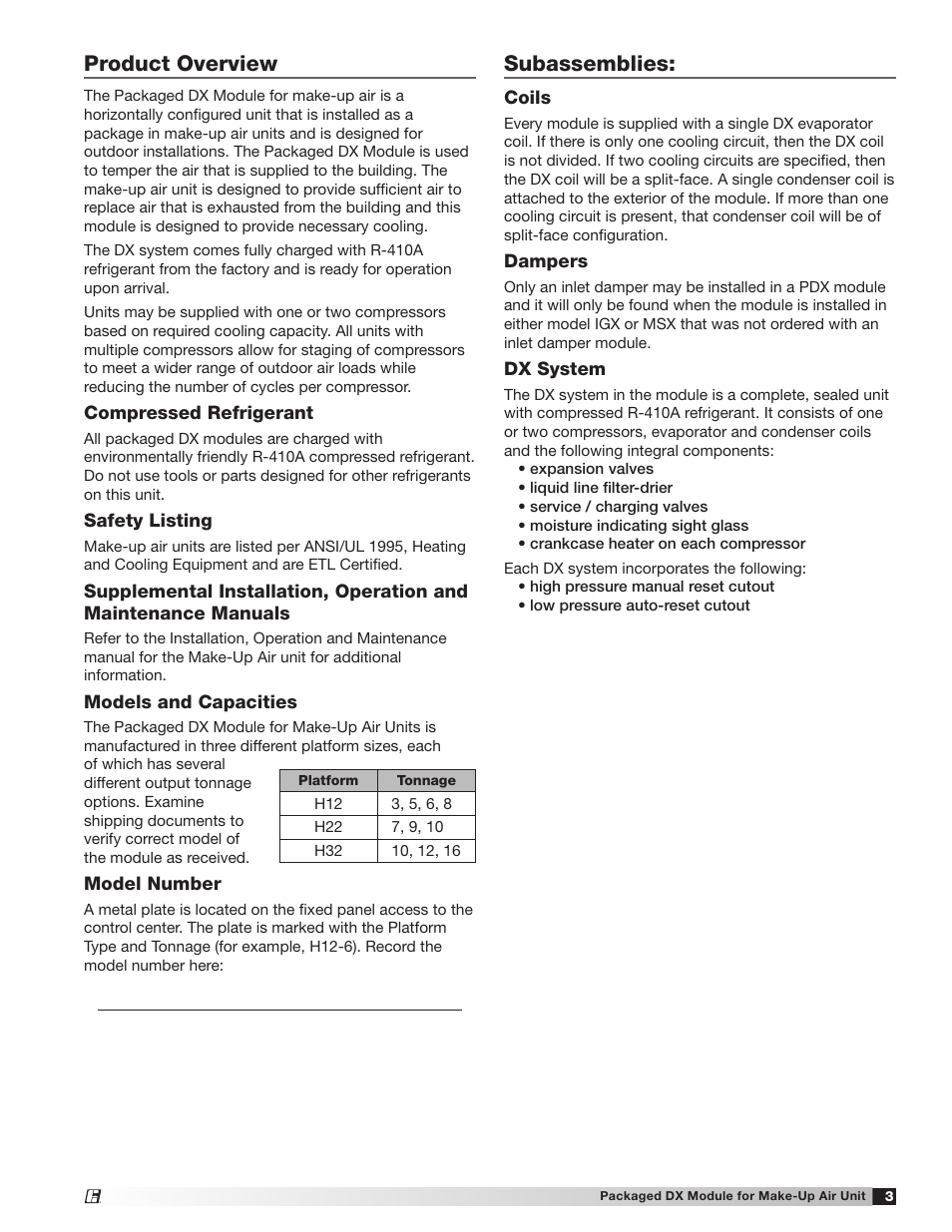 Product overview, Subassemblies | Greenheck Packaged DX Module (474681) User Manual | Page 3 / 16