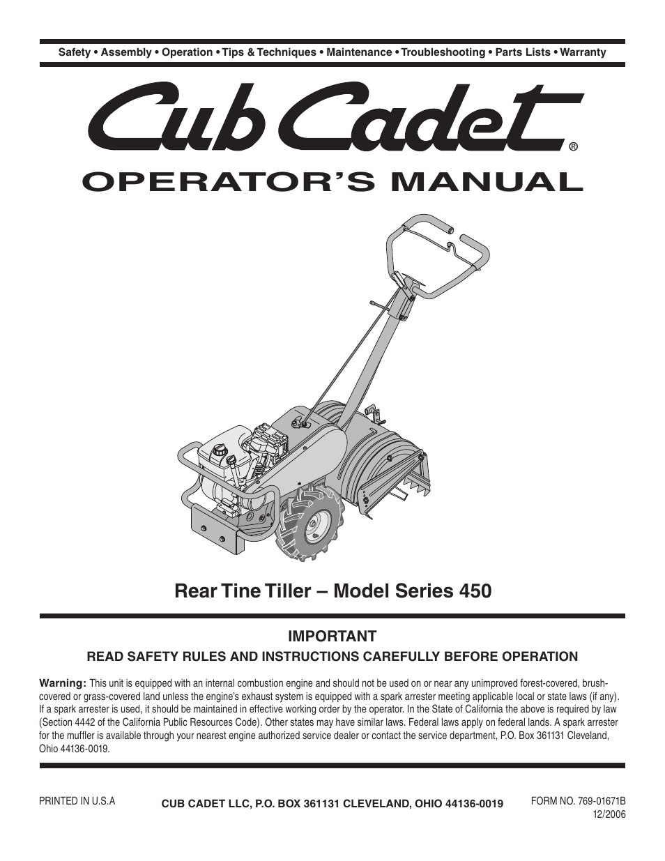 Cub Cadet 450 User Manual | 20 pages