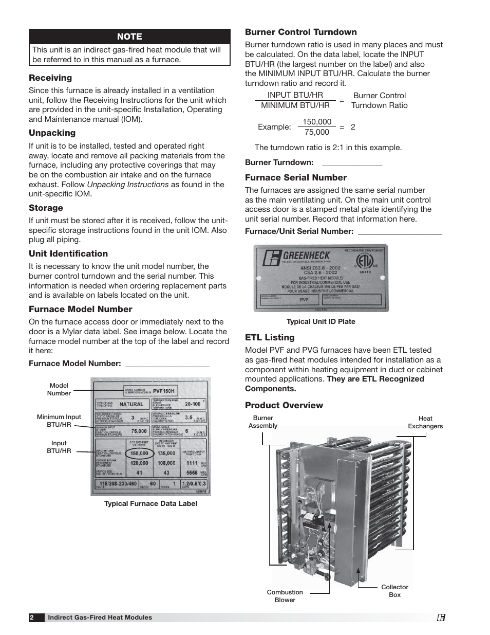 Greenheck PVF/PVG Indirect Gas-Fired Heat Modules (474645) User Manual | Page 2 / 32
