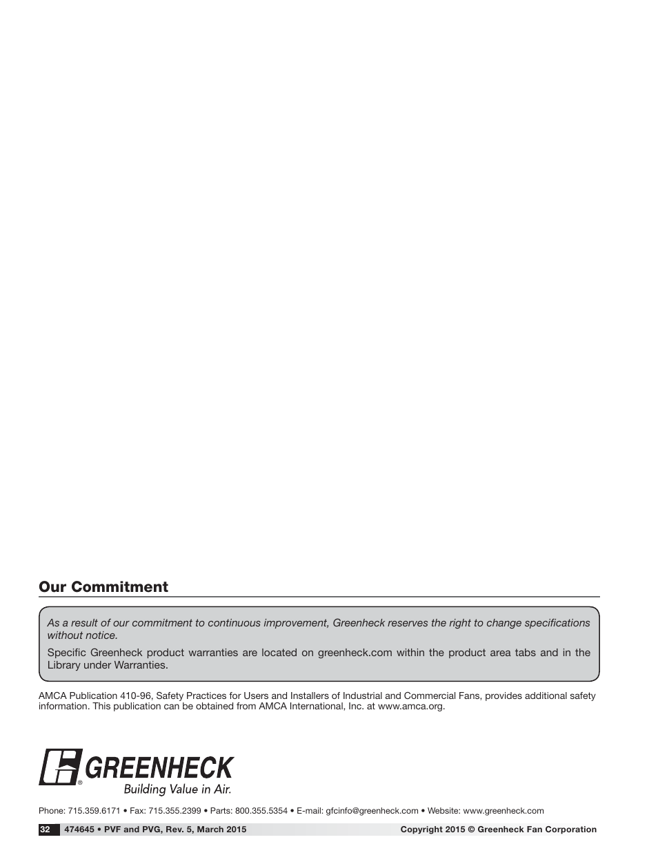 Our commitment | Greenheck PVF/PVG Indirect Gas-Fired Heat Modules (474645) User Manual | Page 32 / 32