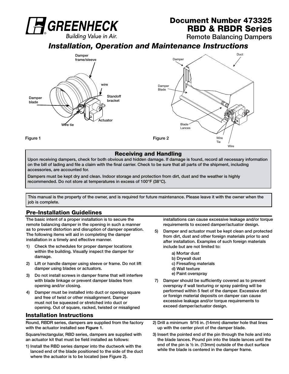 Greenheck RBD & RBDR Series (473325) User Manual | 2 pages