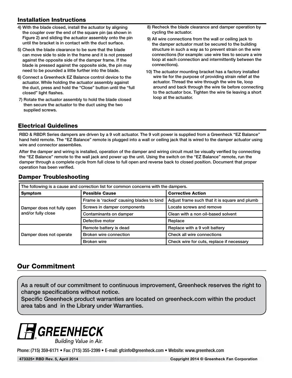 Our commitment | Greenheck RBD & RBDR Series (473325) User Manual | Page 2 / 2