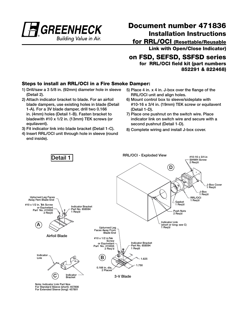 Greenheck Resettable Link with Blade Indicator - RRL/OCI (471836) User Manual | 2 pages