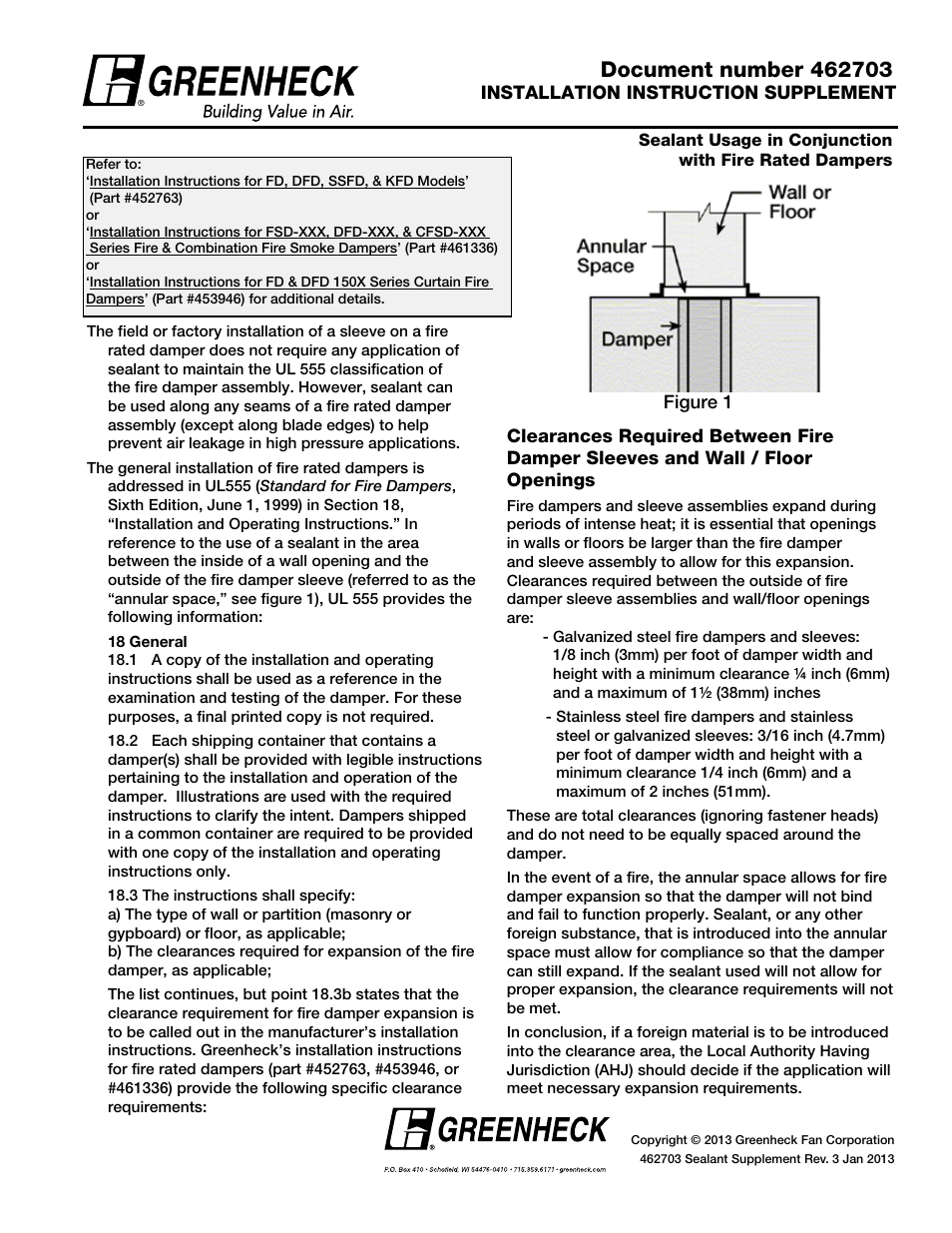 Greenheck Sealant Supplement (462703) User Manual | 1 page