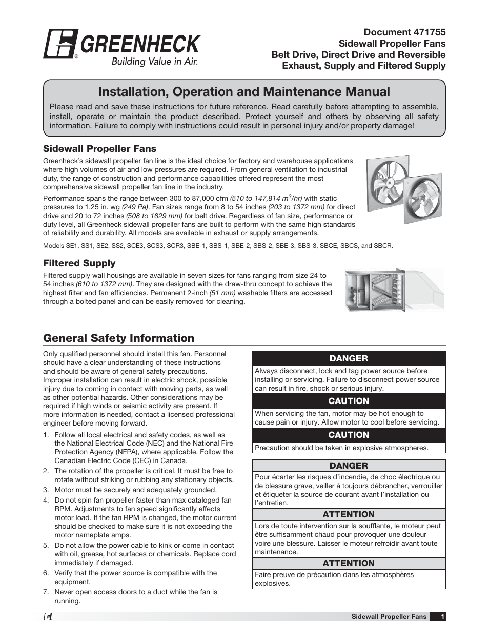 Greenheck Sidewall Propeller Fans (471755) User Manual | 8 pages