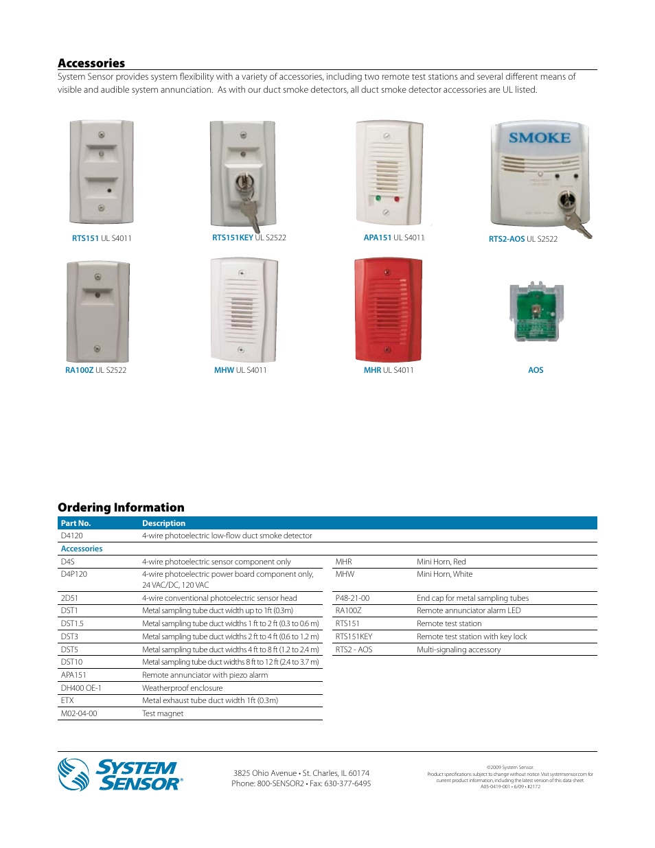 Accessories, Ordering information | Greenheck Smoke Detector D4120 (Data Sheet) User Manual | Page 4 / 4