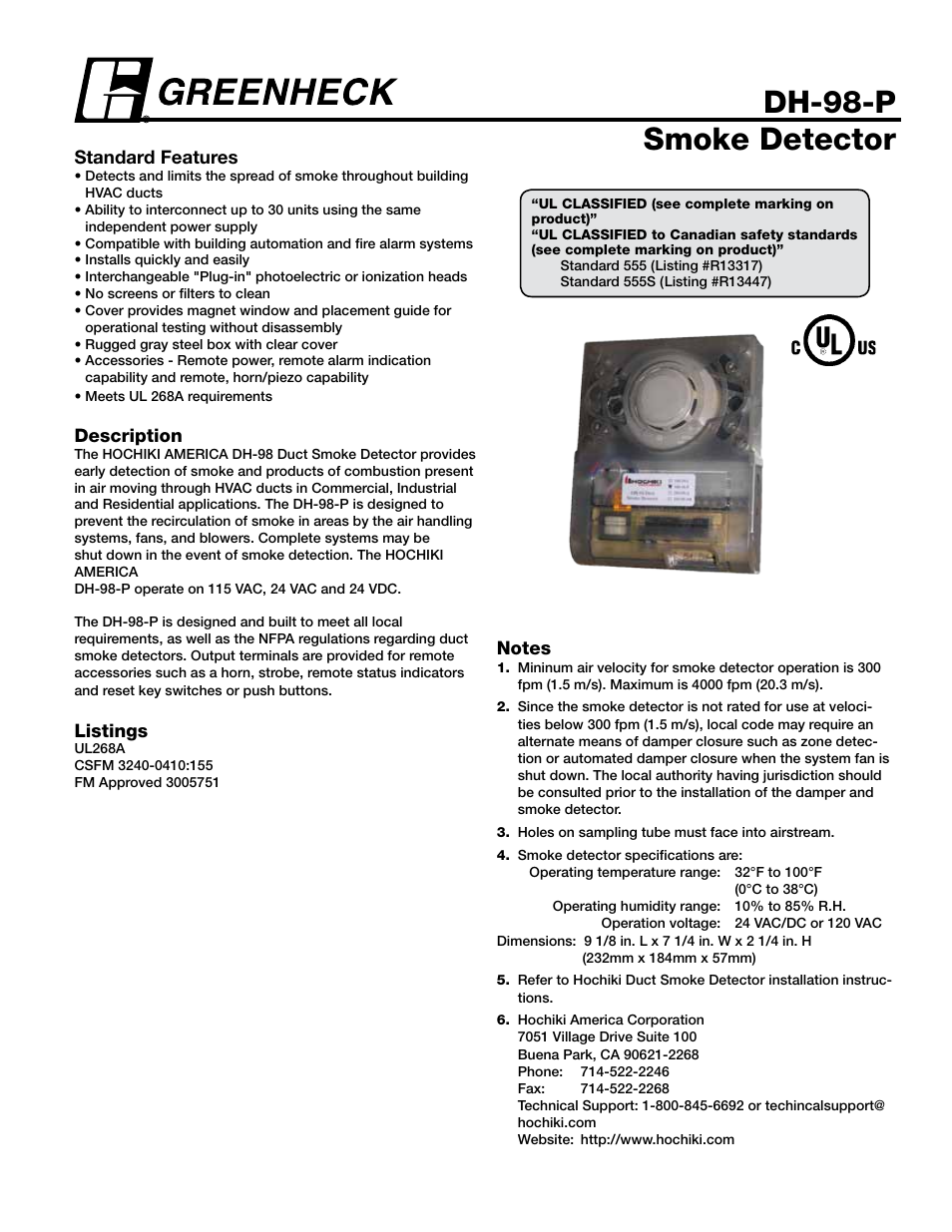 Greenheck Smoke Detector DH-98-P User Manual | 7 pages