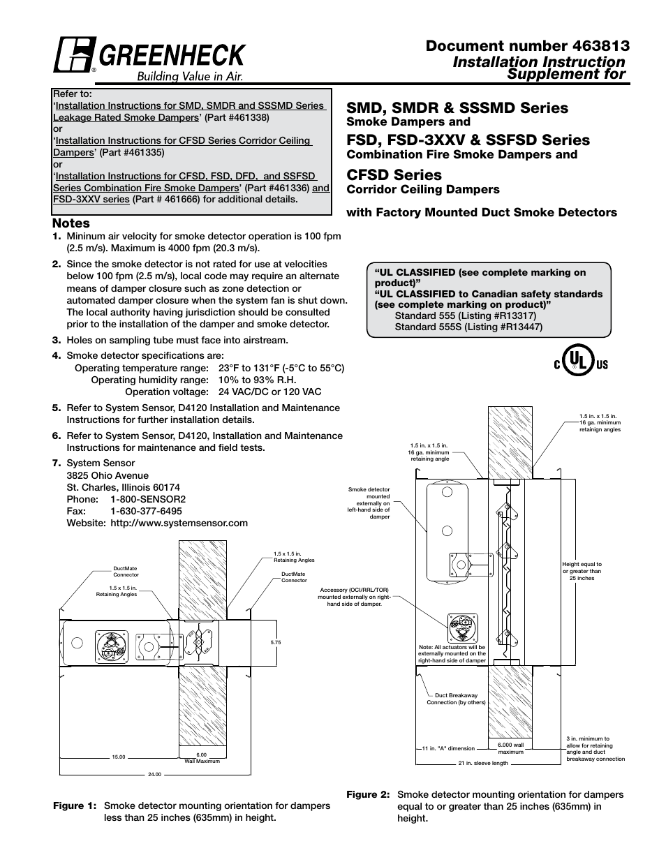 Greenheck Smoke Detector Supplement (463813) User Manual | 6 pages