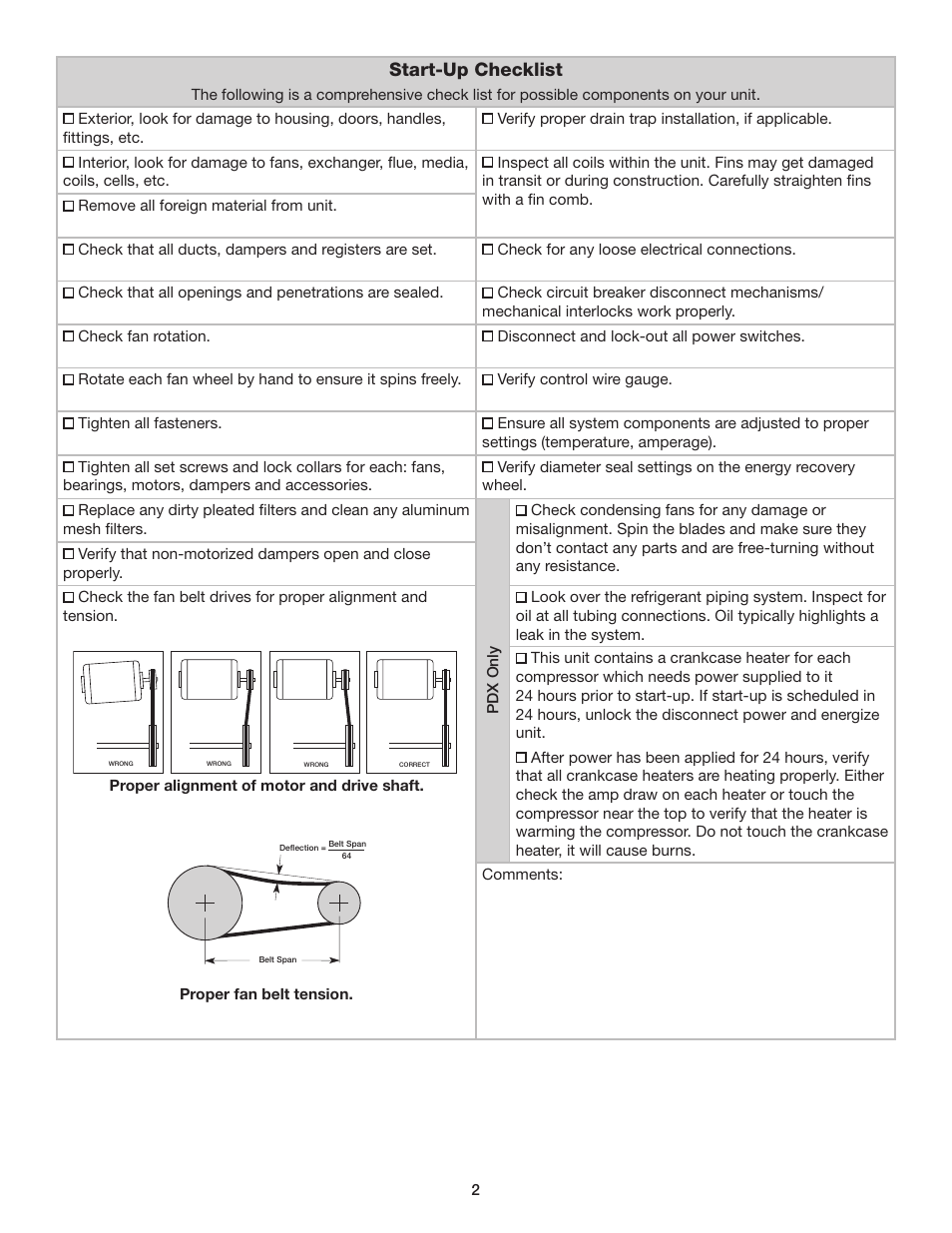 Start-up checklist | Greenheck Energy Recovery and Make-Up Air Start-Up Report User Manual | Page 2 / 9