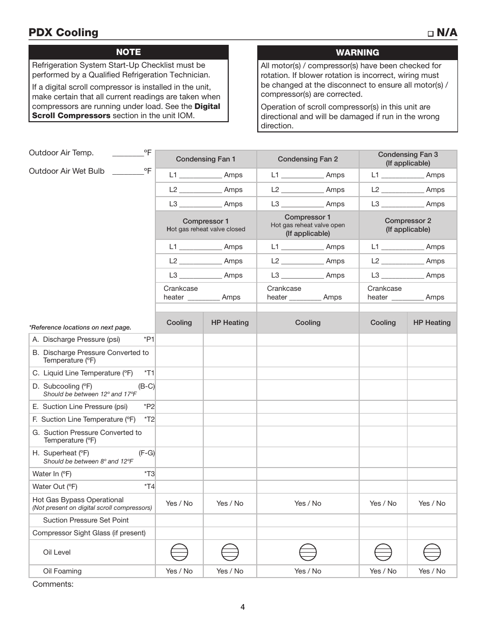 Pdx cooling n/a | Greenheck Energy Recovery and Make-Up Air Start-Up Report User Manual | Page 4 / 9