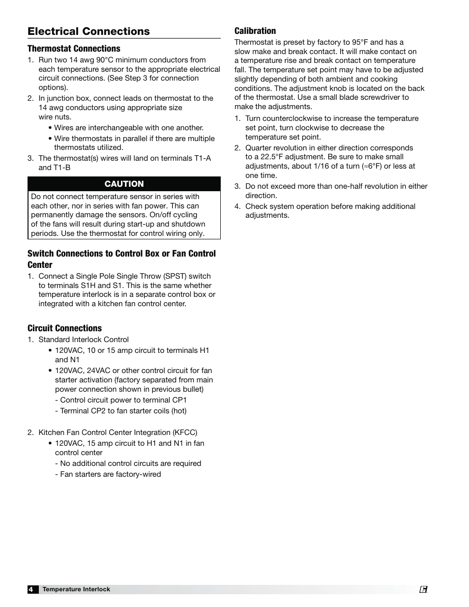 Electrical connections | Greenheck Temperature Interlock (471738) User Manual | Page 4 / 8