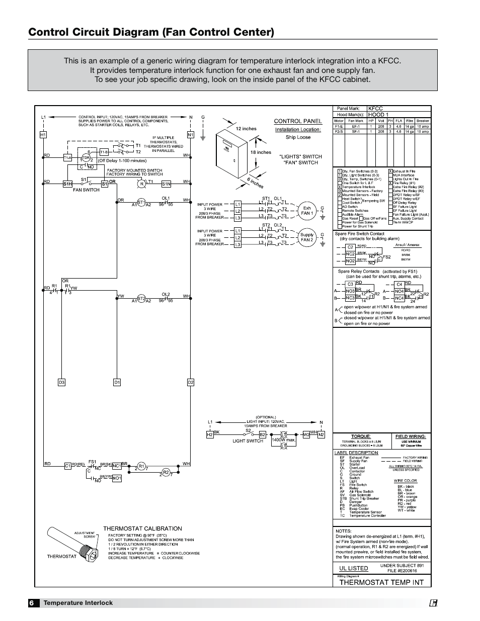 Control circuit diagram (fan control center) | Greenheck Temperature Interlock (471738) User Manual | Page 6 / 8