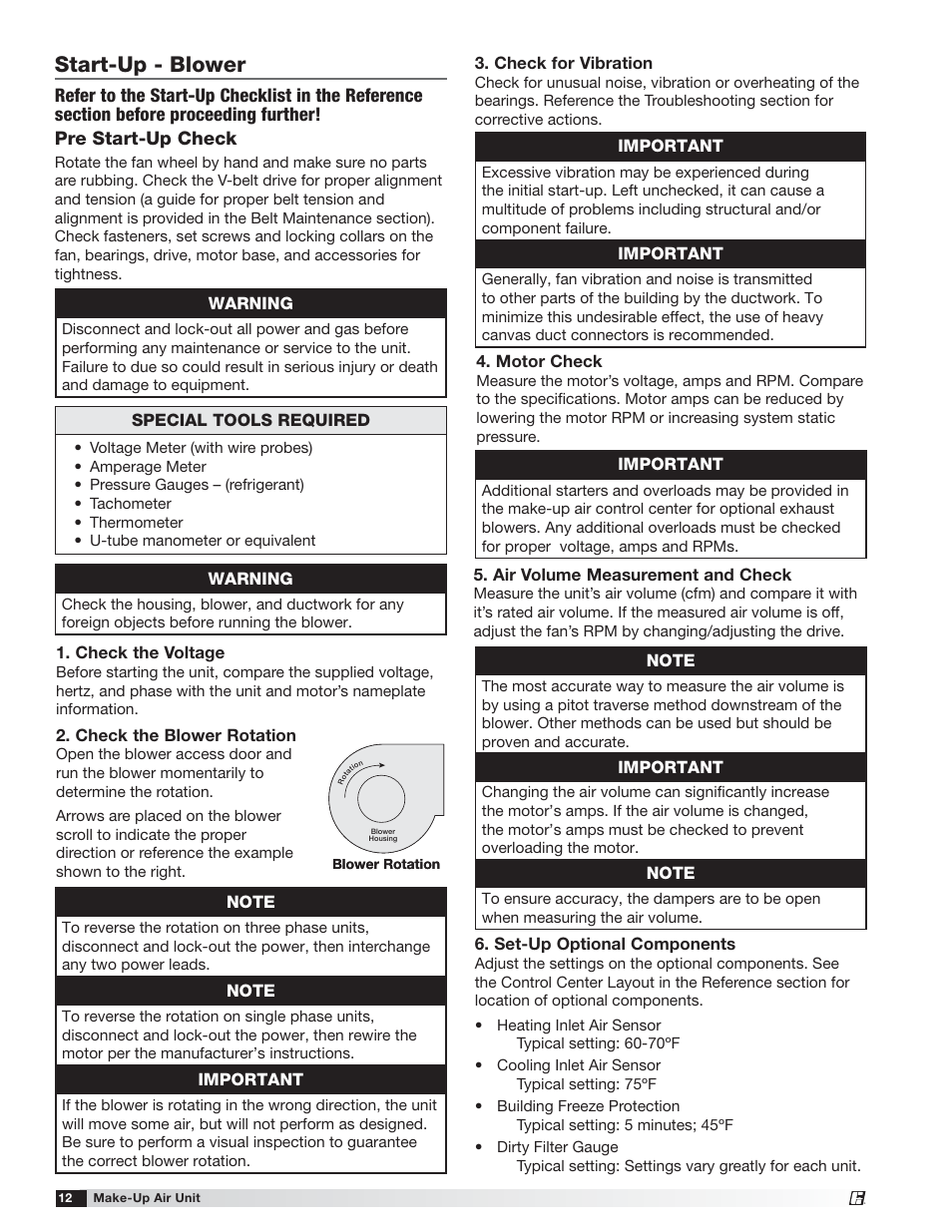 Start-up - blower | Greenheck TSU Base Unit Manual (464441) User Manual | Page 12 / 36
