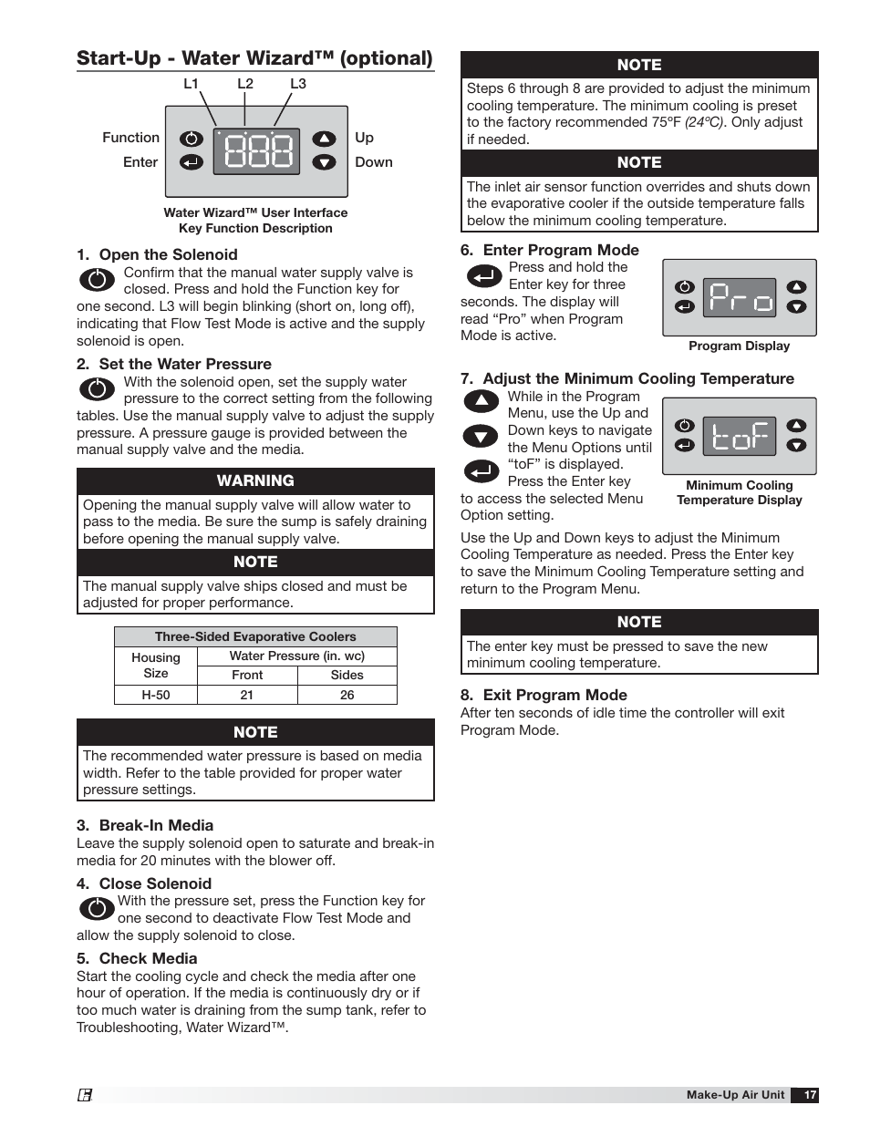 Start-up - water wizard™ (optional) | Greenheck TSU Base Unit Manual (464441) User Manual | Page 17 / 36