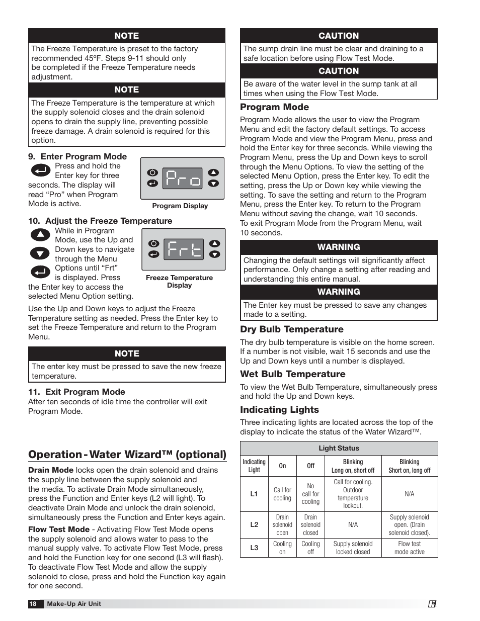 Operation - water wizard™ (optional) | Greenheck TSU Base Unit Manual (464441) User Manual | Page 18 / 36