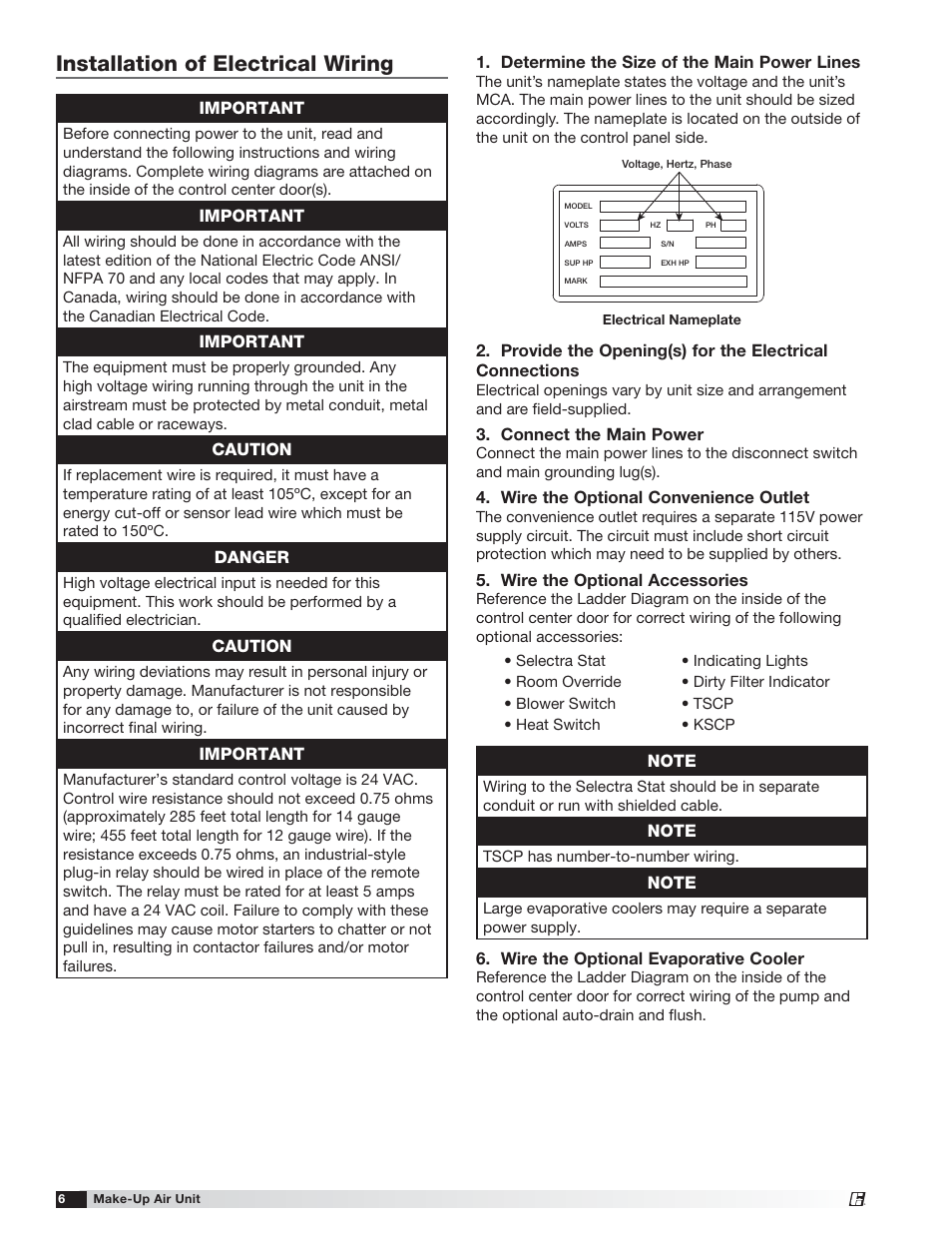 Installation of electrical wiring | Greenheck TSU Base Unit Manual (464441) User Manual | Page 6 / 36