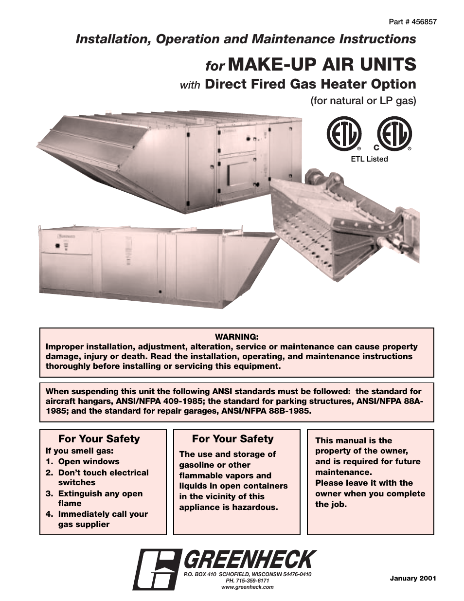 Greenheck TSU Direct Gas Manual (456857) User Manual | 12 pages