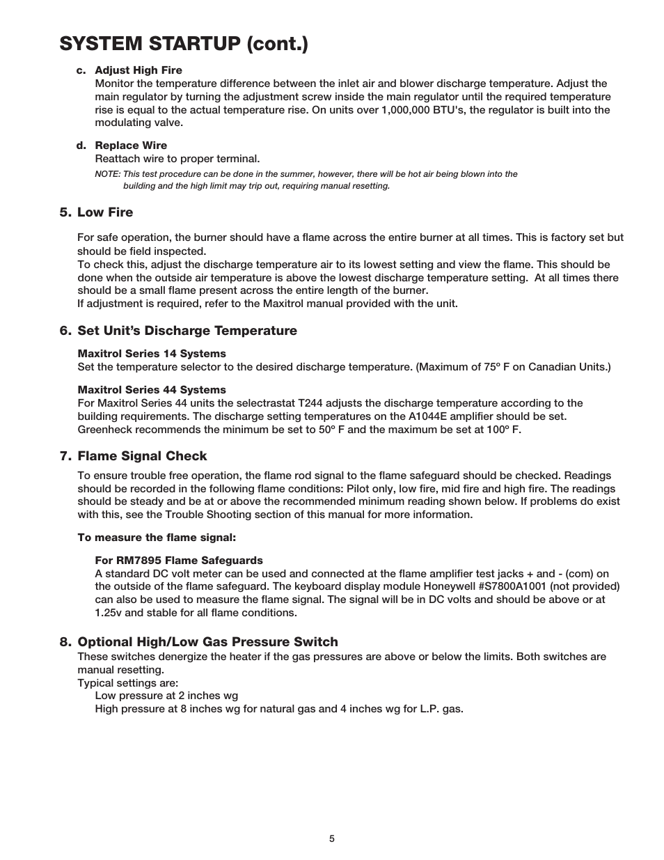 System startup (cont.) | Greenheck TSU Direct Gas Manual (456857) User Manual | Page 5 / 12