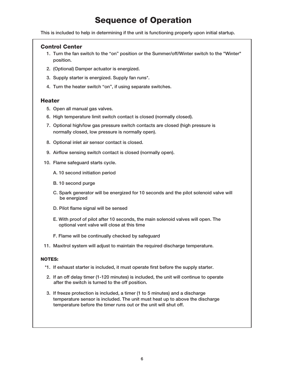 Sequence of operation | Greenheck TSU Direct Gas Manual (456857) User Manual | Page 6 / 12