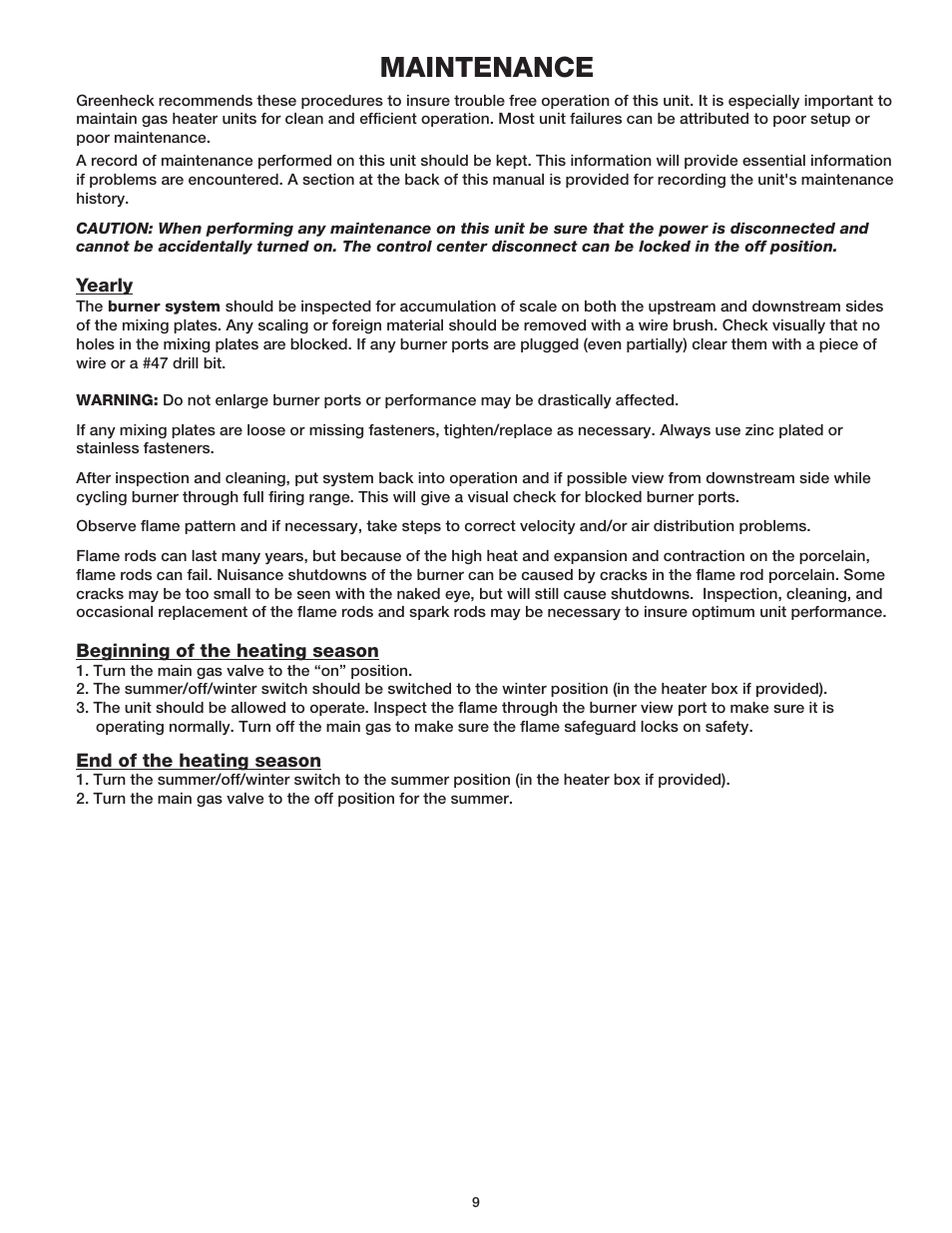 Maintenance | Greenheck TSU Direct Gas Manual (456857) User Manual | Page 9 / 12