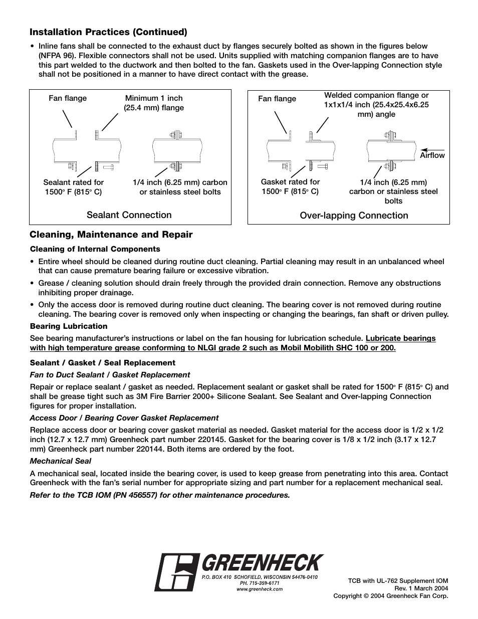 Installation practices (continued) | Greenheck Tubular Centrifugal Fan with UL-762 Supplement (464115) User Manual | Page 2 / 2