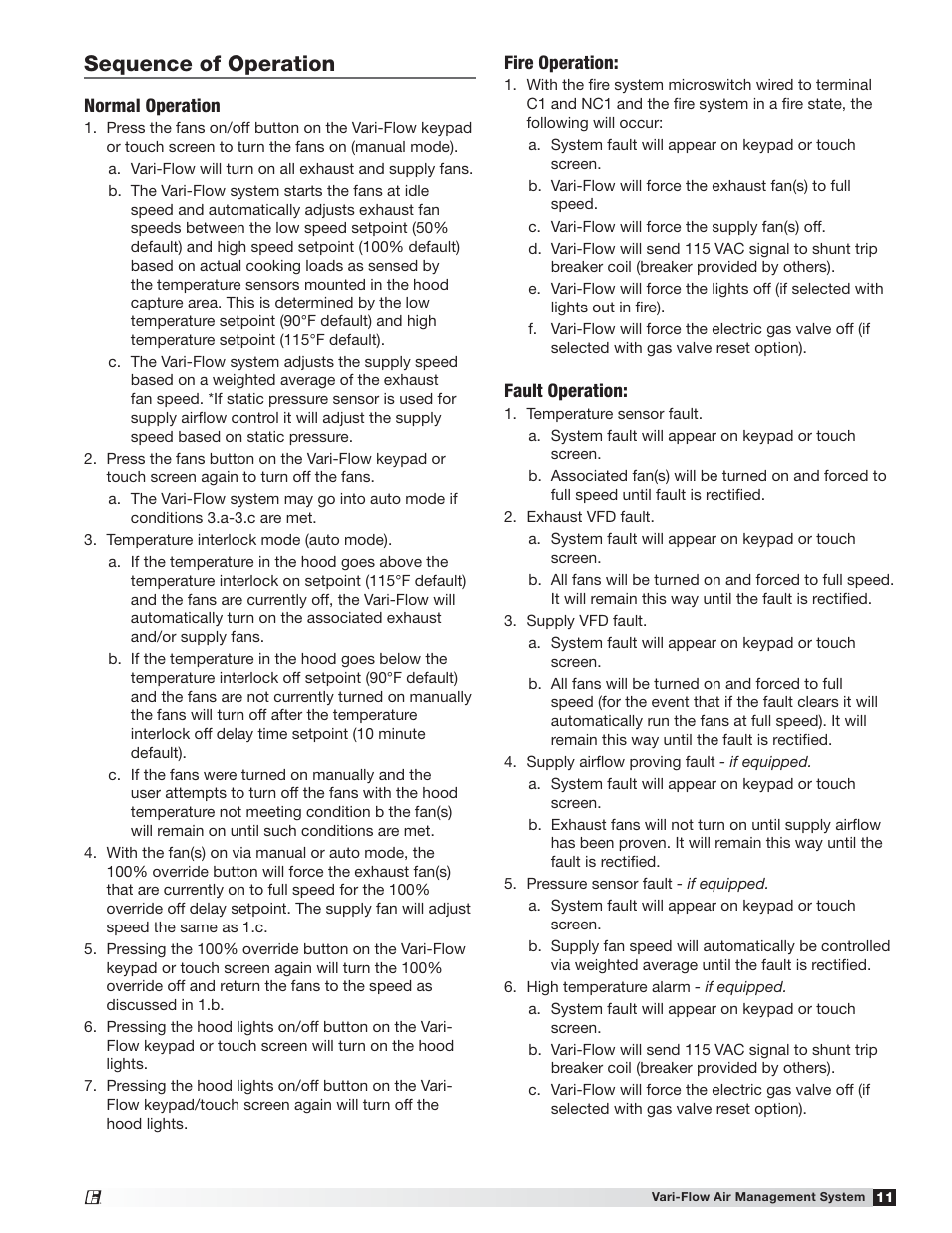 Sequence of operation | Greenheck Vari-Flow Air Management System(476251) User Manual | Page 11 / 32