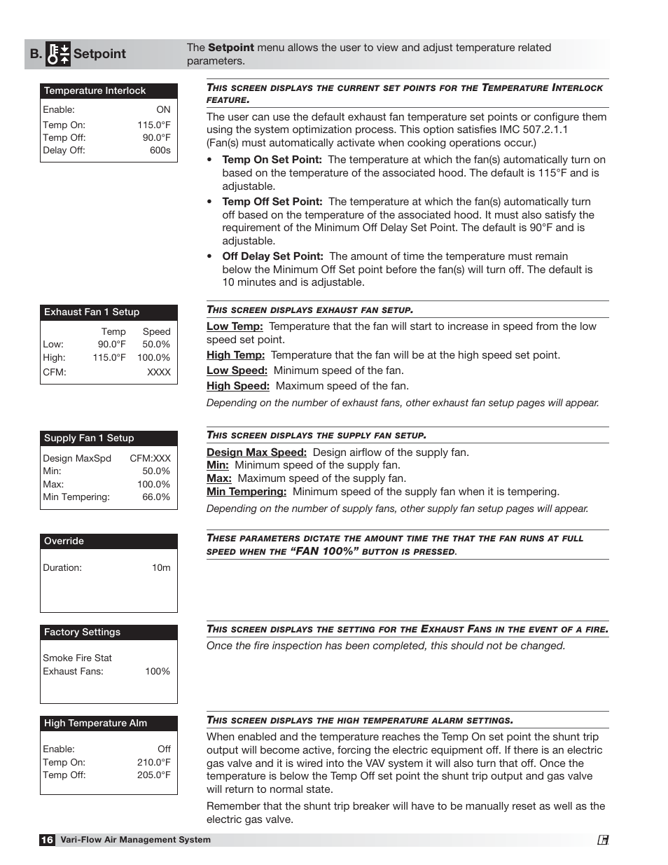 B. setpoint | Greenheck Vari-Flow Air Management System(476251) User Manual | Page 16 / 32