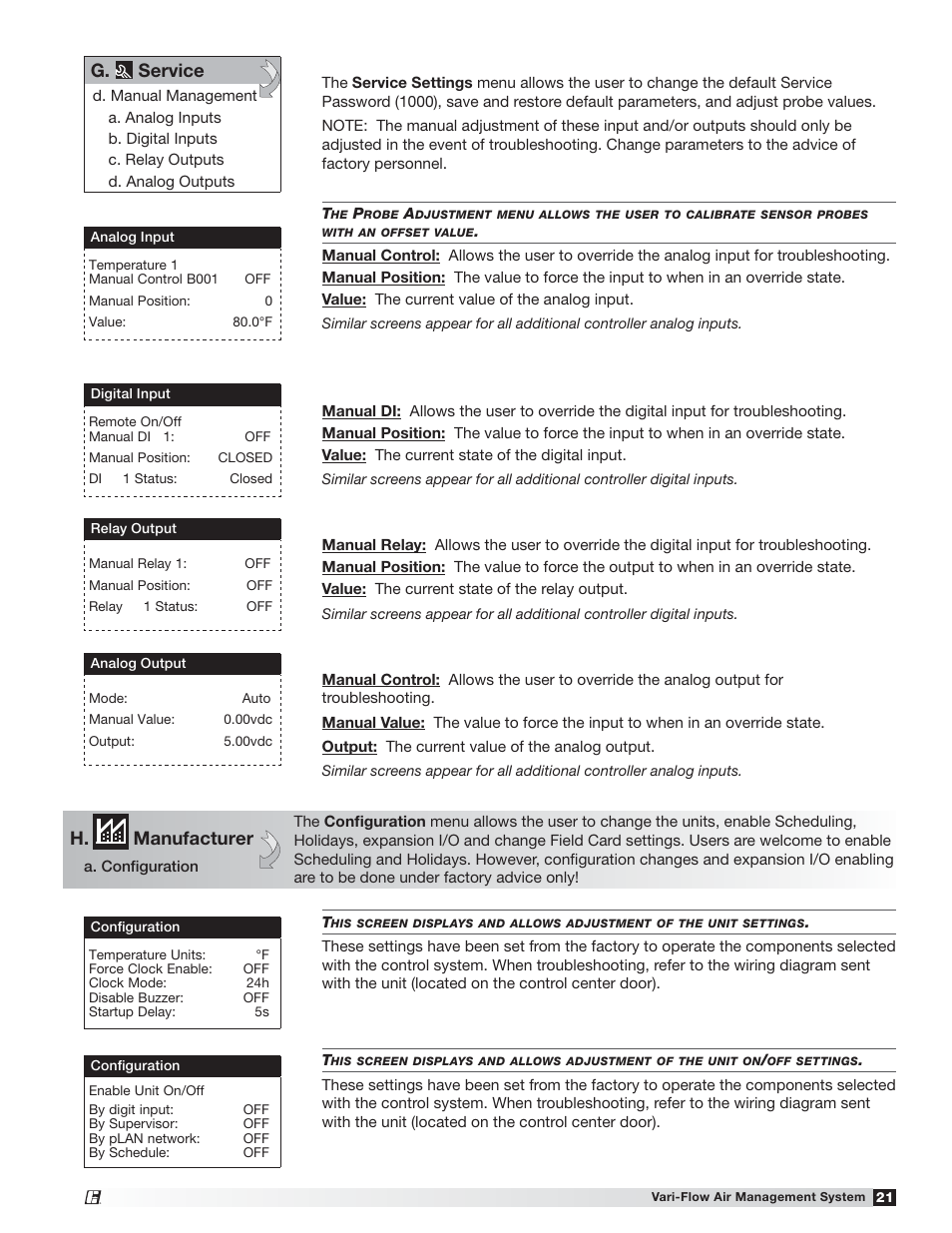 G. service, H. manufacturer | Greenheck Vari-Flow Air Management System(476251) User Manual | Page 21 / 32