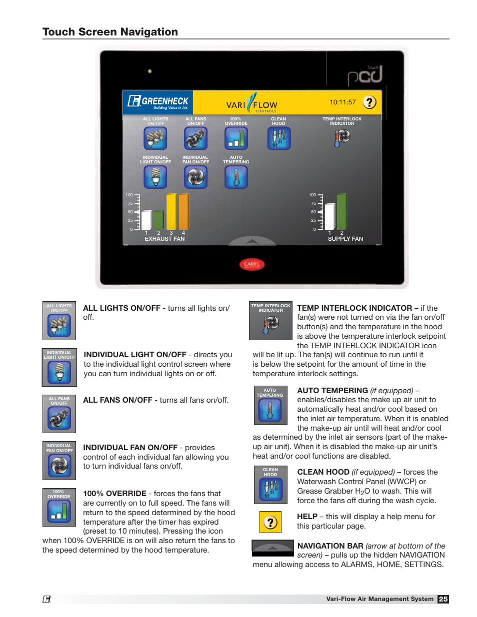 Touch screen navigation | Greenheck Vari-Flow Air Management System(476251) User Manual | Page 25 / 32