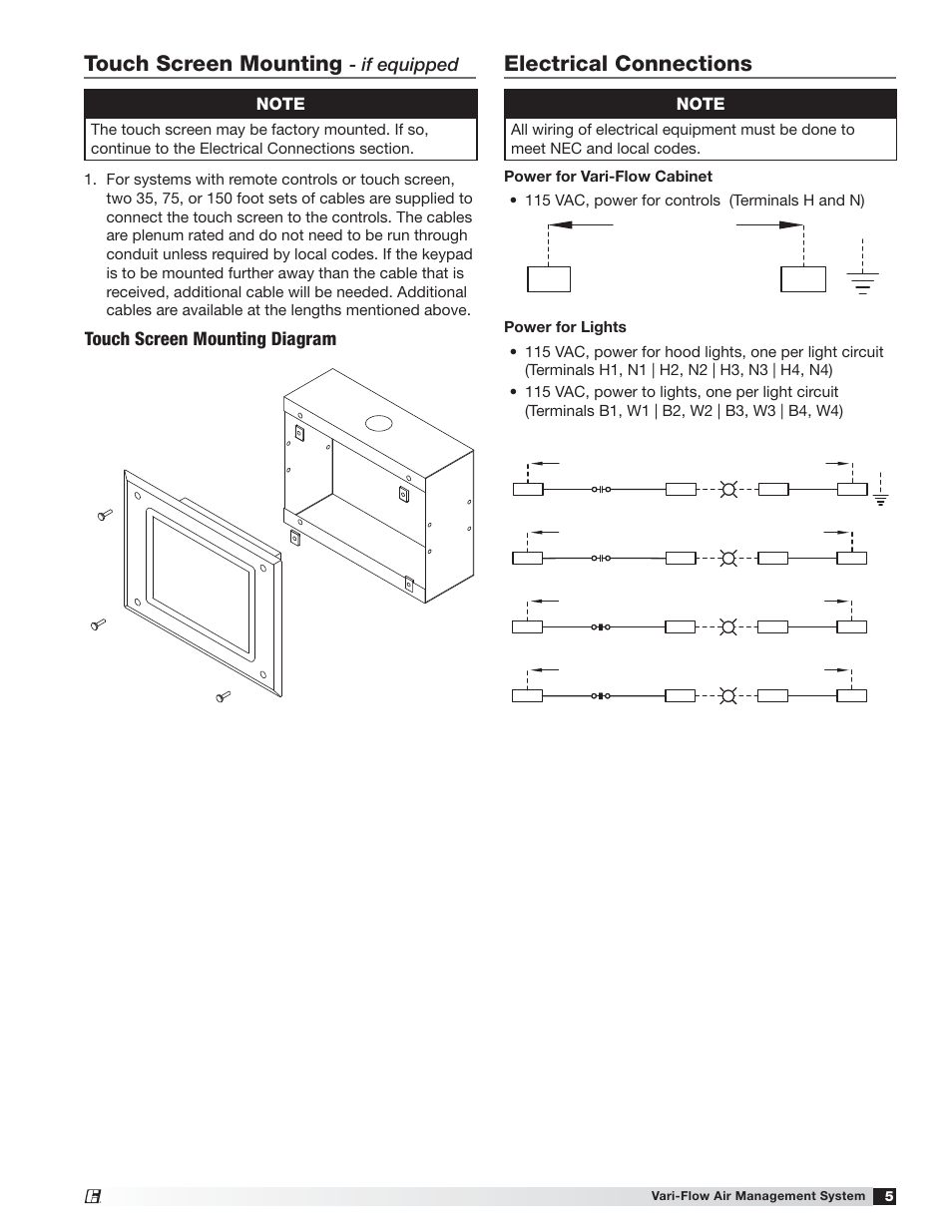 Touch screen mounting, Electrical connections, If equipped touch screen mounting diagram | Greenheck Vari-Flow Air Management System(476251) User Manual | Page 5 / 32
