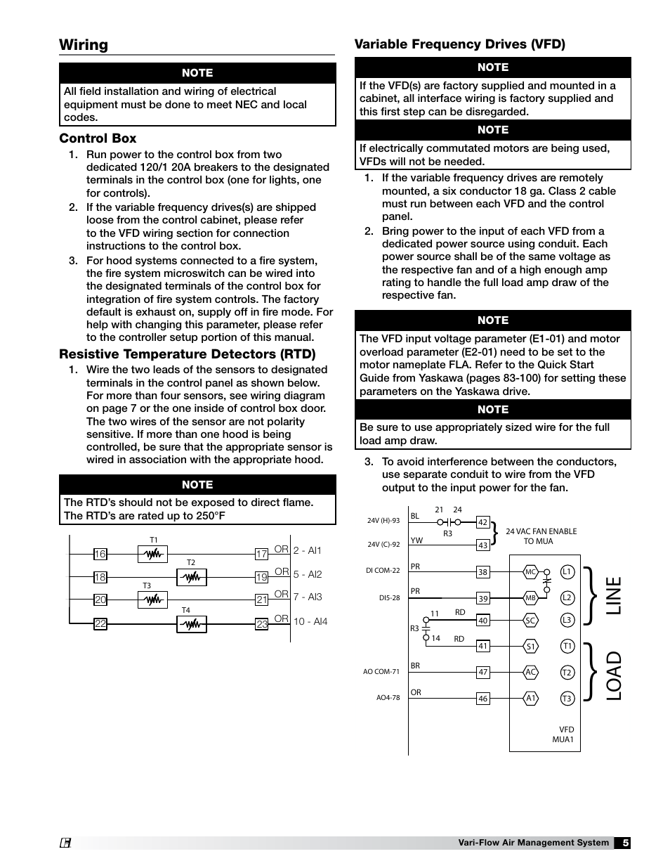 Line lo a d, Line load, Wiring | Greenheck Vari-Flow Air Management Systems (472966) User Manual | Page 5 / 16