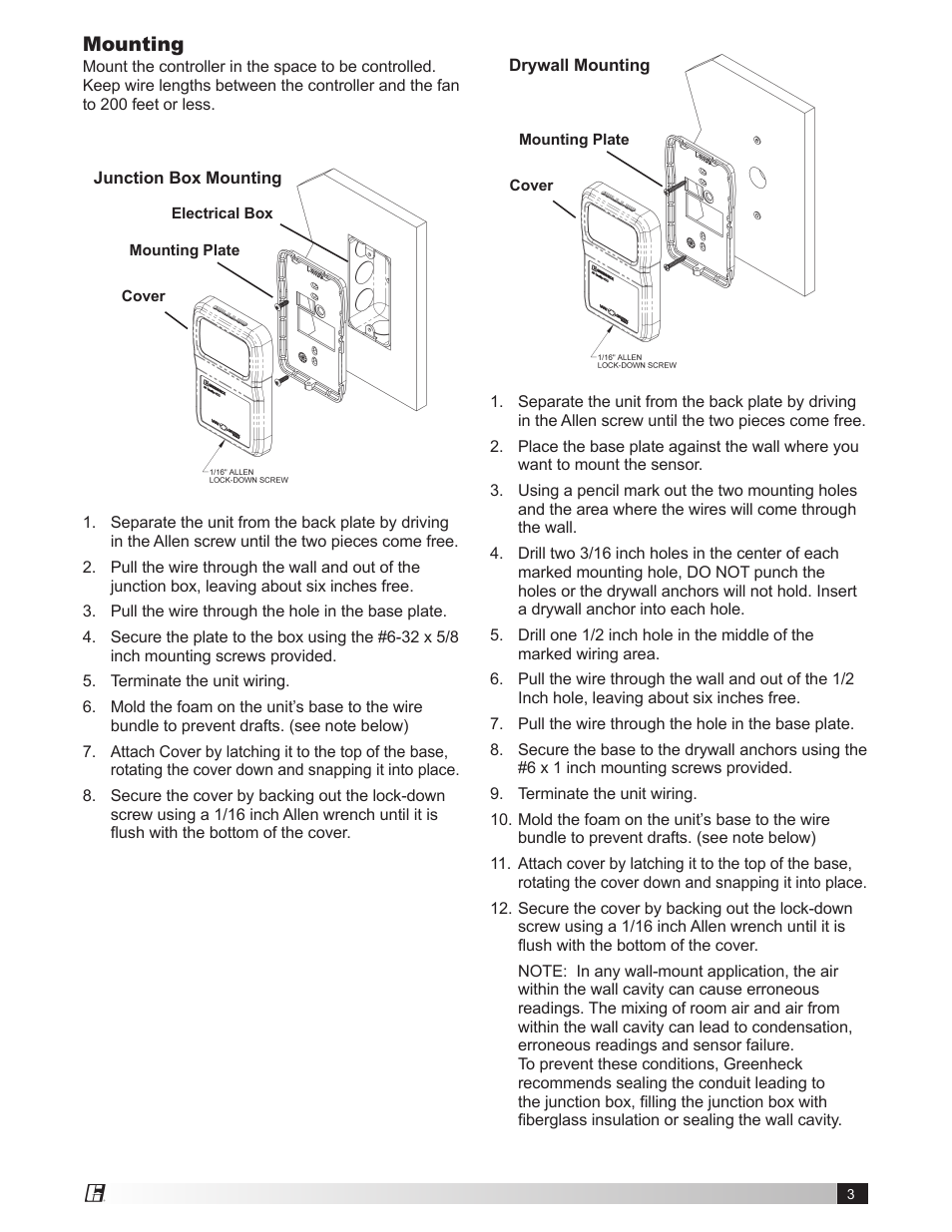 Mounting | Greenheck Vari-Green Control - Indoor Air Quality - Temp/Humidity (475573) User Manual | Page 3 / 8