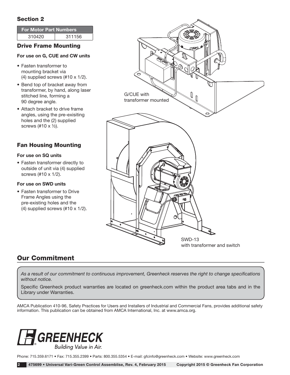 Our commitment | Greenheck Vari-Green Control - Universal Assemblies (475699) User Manual | Page 2 / 2