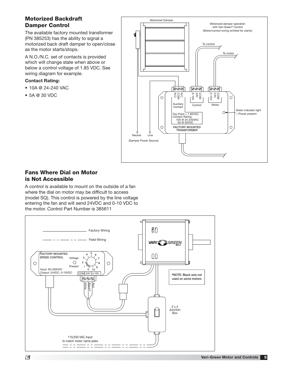 Motorized backdraft damper control, Fans where dial on motor is not accessible | Greenheck Vari-Green Motor (IOM 473681) User Manual | Page 9 / 12