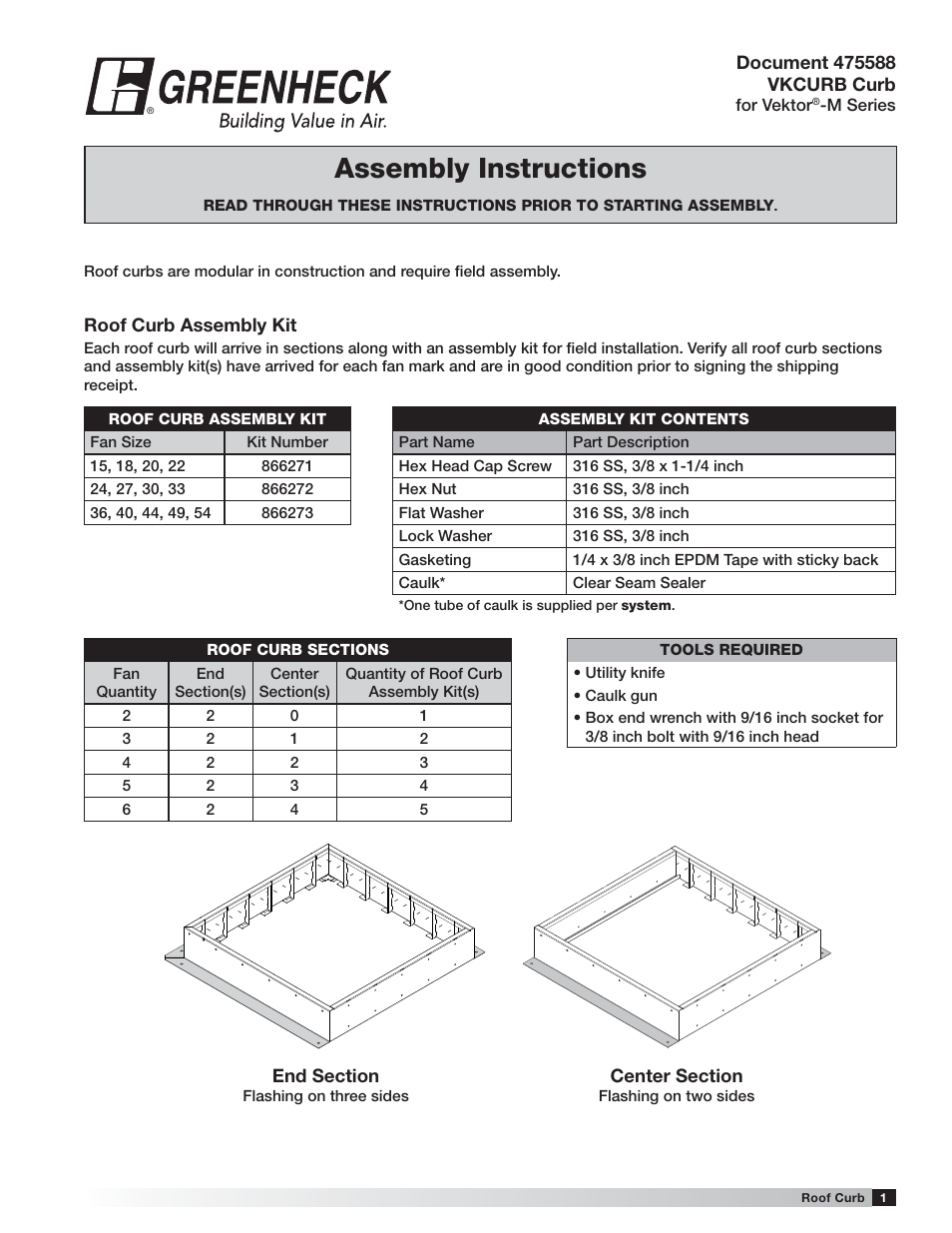 Greenheck Vektor-M Series Roof Curb (475588) User Manual | 2 pages