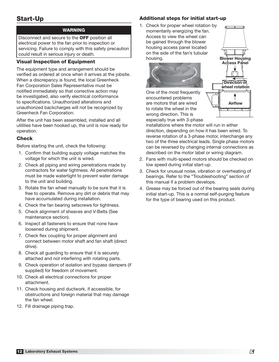 Start-up | Greenheck Vektor-MH, Vektor-MD, and Vektor-MS (464652) User Manual | Page 12 / 20